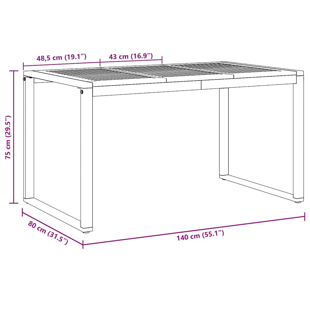 Garden Dining Table Grey 140 x 80 x 75 cm